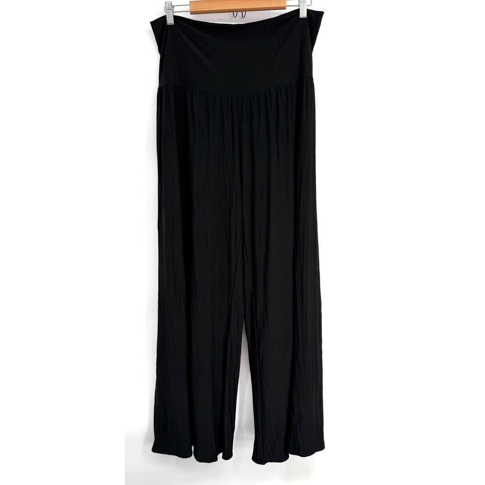 NIC+ZOE‎ Womens Blck High Waisted Wide Leg Palazzo Pants Textured Flowy Sz XL